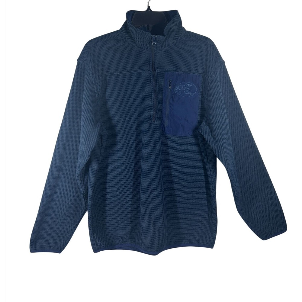 Bass Pro Shops Quarter-Zip Fleece Pullover Sweater Mens Medium Blue Chest Pocket